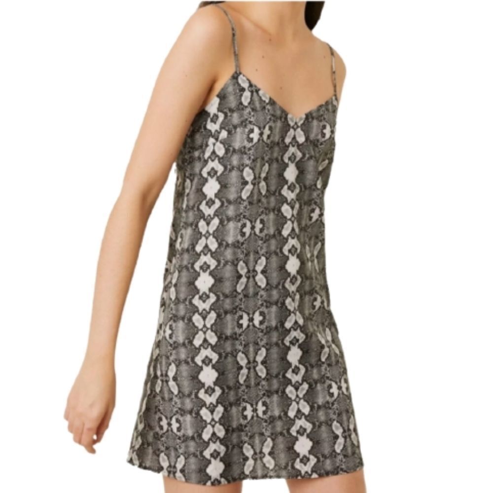𝅺French Connection Grey Snake-Print Stappy Slip Dress Womens Size 2